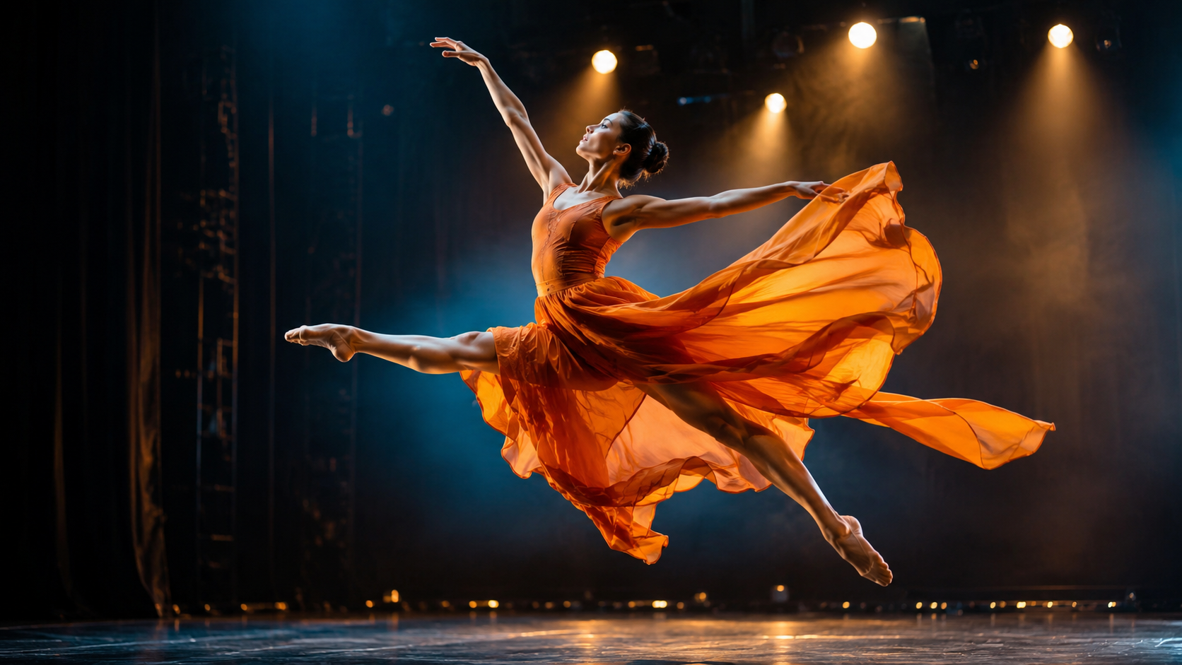 AI dance video generation tutorial — graceful dancer mid-leap on stage