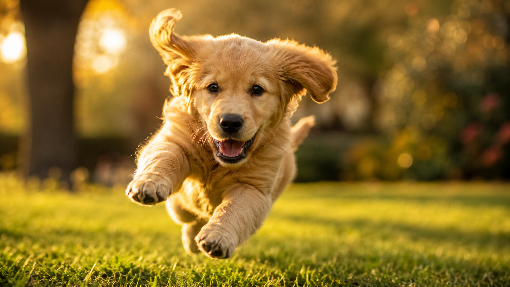 How to make pet dance AI tutorial — joyful golden retriever puppy mid-jump