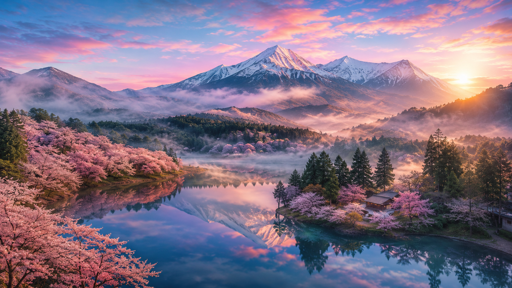 Best AI video generators 2026 — Mt Fuji sunrise with cherry blossoms